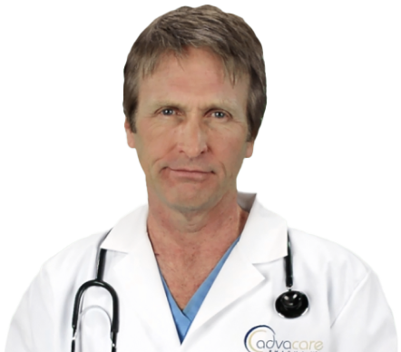 A doctor providing details on the wide product range of pharma company AdvaCare Pharma.