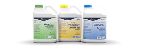Multi-dose veterinary disinfectants for topical use on livestock animals.