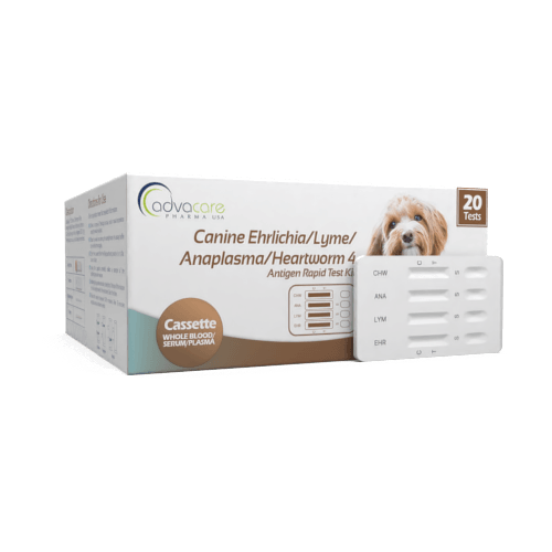 Kit de Test 4-Combo pour Éhrlichie canine - Lyme - Anaplasme - Dirofilariose (boîte de 20 tests diagnostiques)