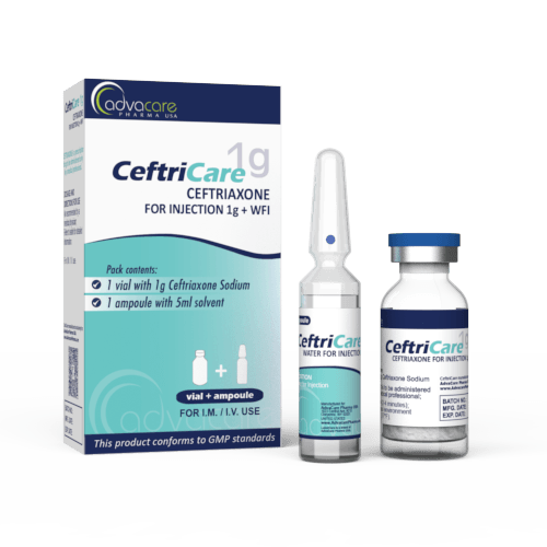 Ceftriaxona Sódica para Inyección (1 caja, 1 frasco y 1 ampolla de agua para inyección (WFI))