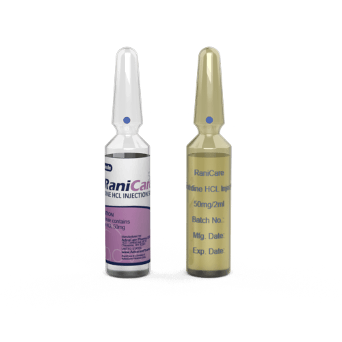 Ranitidine HCl Injection (1 ampoule ceramic printing and 1 ampoule labelling)